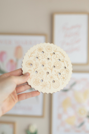 Houten bloemenhouder  - Rond met illustraties