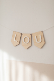 Houten vlaggetjes met 3D letter - Wit