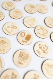 Houten opslag/speelgoed labels