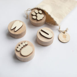 Houten mini stempelset  - Wilde dieren voetsporen -