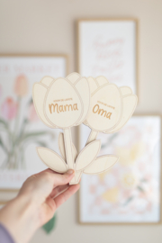 Houten knutselbloem met naam - Tulp 