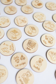 Houten opslag/speelgoed labels