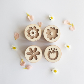 Houten mini stempelset  - Bloemen -
