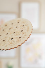Houten bloemenhouder  - Rond met illustraties