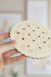 Houten bloemenhouder  - Rond met illustraties
