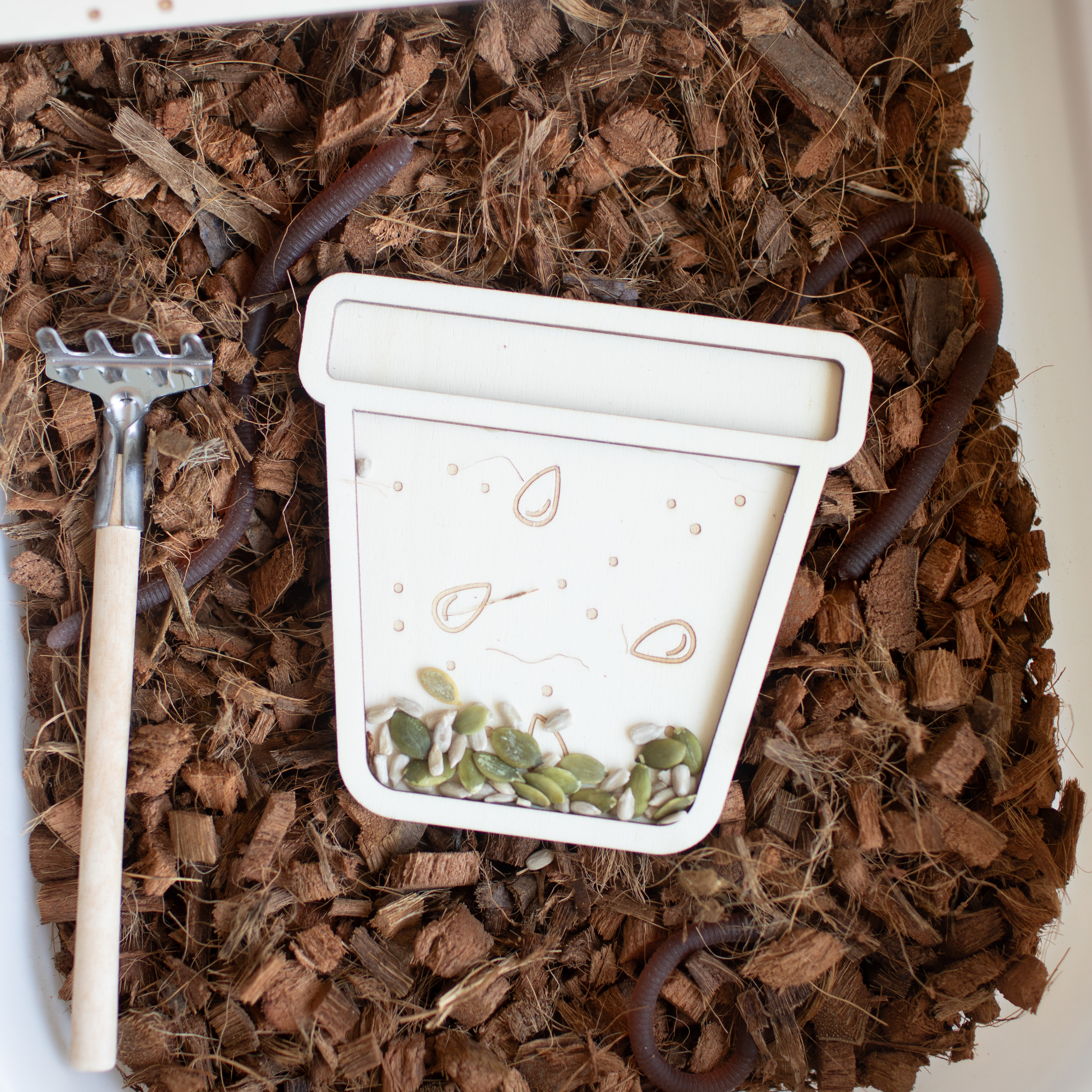 Houten speeltray -  Plantenpot met zaadjes