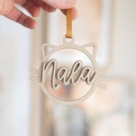 Houten kerstbal - kat