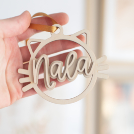 Houten kerstbal - kat