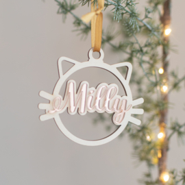 Houten kerstbal - kat