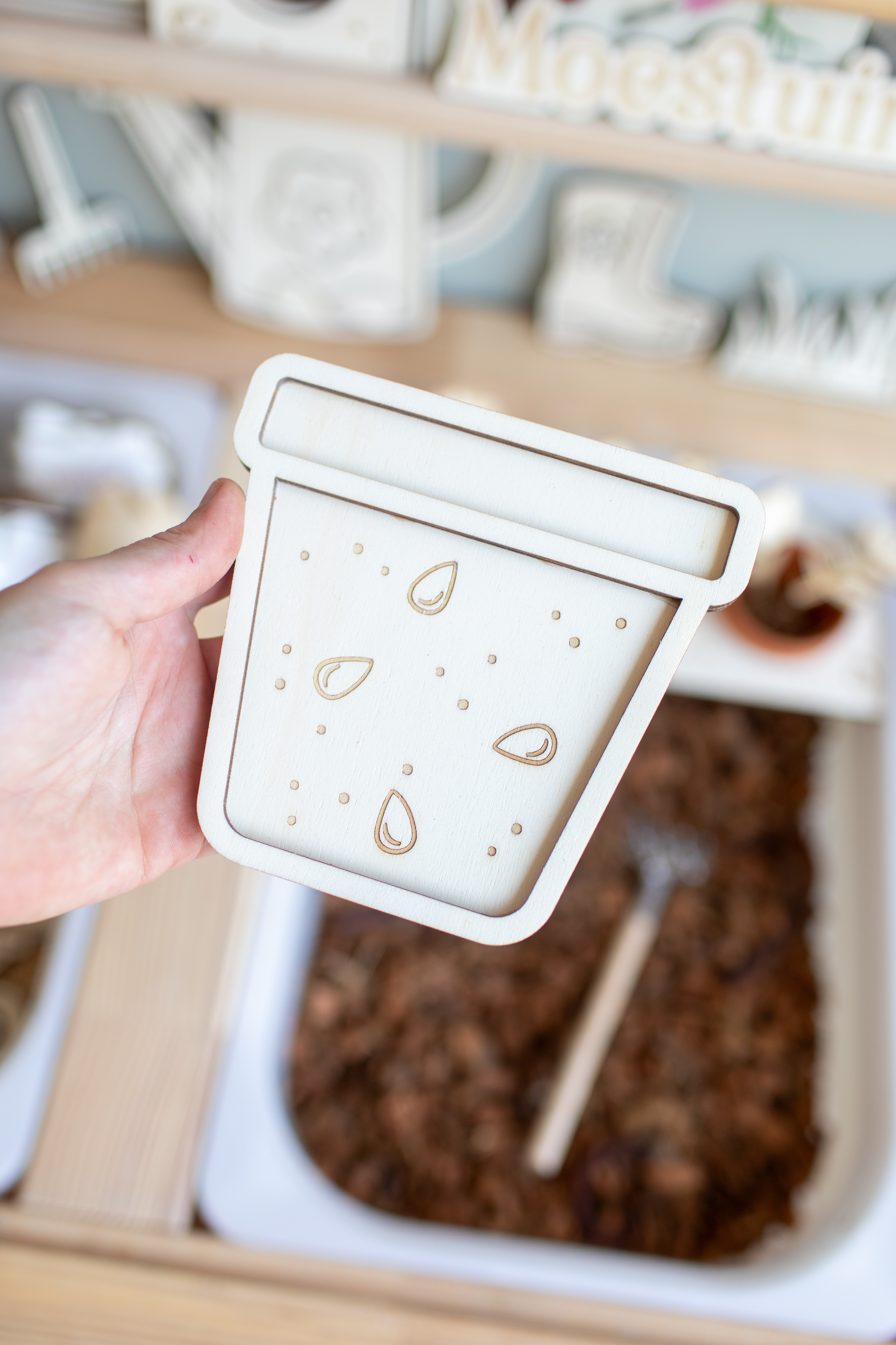 Houten speeltray -  Plantenpot met zaadjes