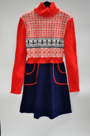 Vintage kinderjurk rood/blauw/wit