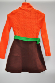 Vintage jurkje oranje/bruin met groene details