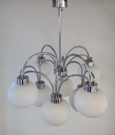 Large Chrome Mid-Century Atomic Chandelier