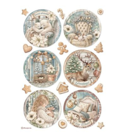 Stamperia Rice Paper A4 – White Christmas 6 rondjes
