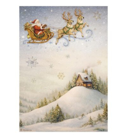 Stamperia Rice Paper A4 – Silent Night kerstman met slee