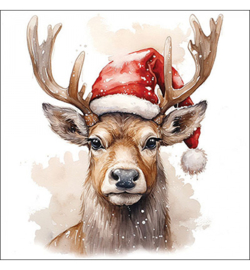 Deer with Santa hat white 3 stuks 