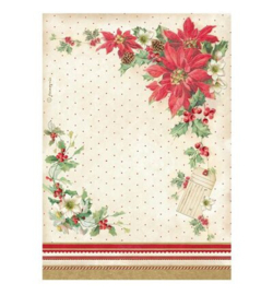 Stamperia Rice Paper A4 – Classic Christmas poinsettia