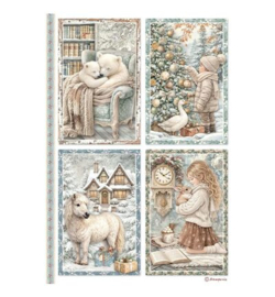 Stamperia Rice Paper A4 – White Christmas 4 kaarten