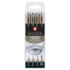 Sakura Pigma Micron fineliner set | 4 maten, Koelgrijs