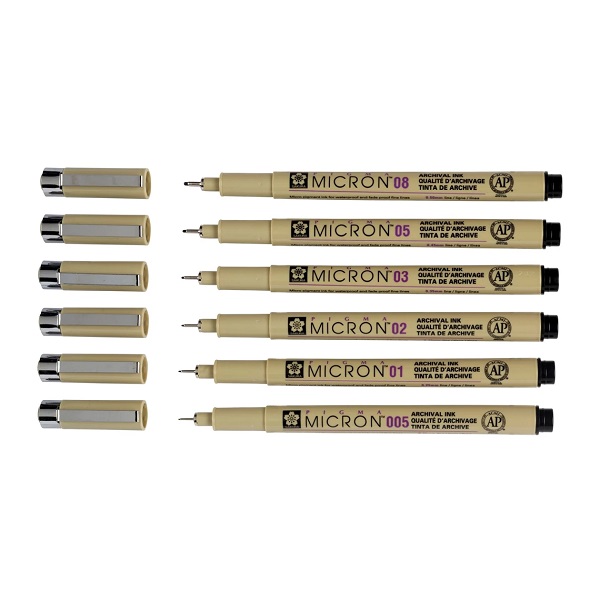Sakura  Pigma Micron set 6 zwart 4+2