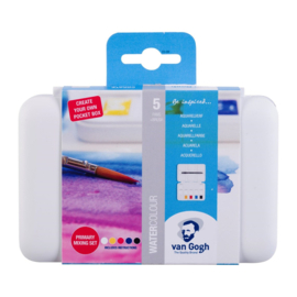 Aquarelverf pocket box primaire mengset: 5 halve napjes + 7 lege plekken