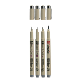 Sakura Pigma Micron fineliner set | 4 maten, Koelgrijs