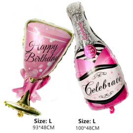 Feestballonnen Champagnefles + Glas roze of goud