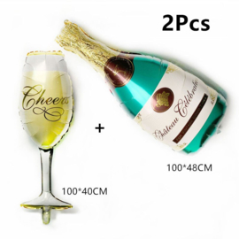 Party Balloon set Champagne bottle + Glass of pink or gold