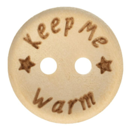Houten knoop 'keep me warm' 20mm per stuk