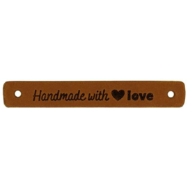 Durable Leren Label 'Handmade with Love' 7 x 1 cm cognac 2 stuks