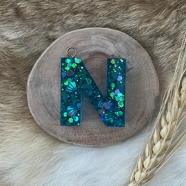 Hanger N blauw glitter