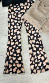Flared broek I Zwart met hartjes