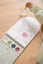 Little farm I verfboek met penseel en verf