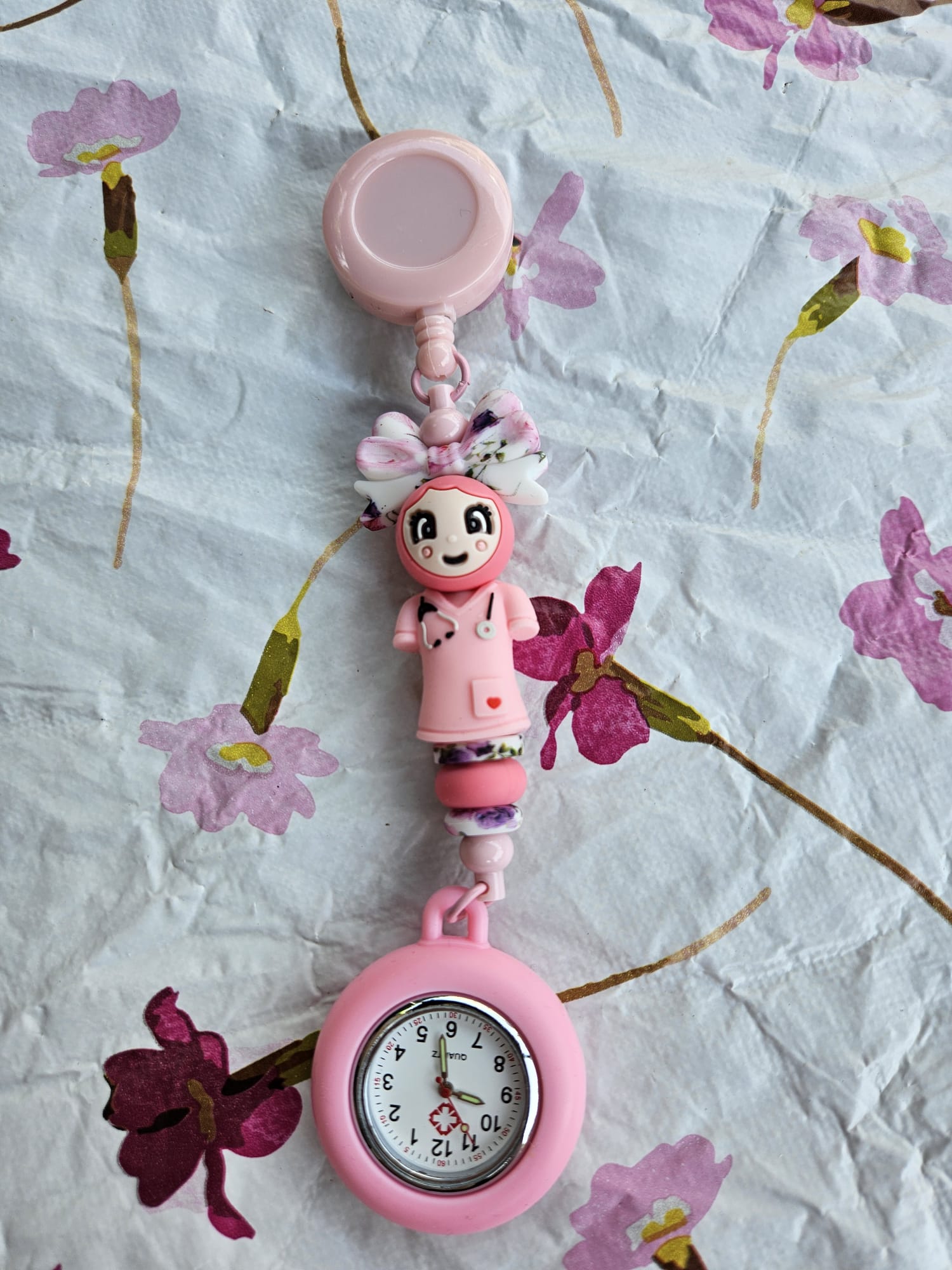 Badgehouder met Trekkoord - Verpleegkundige Klokje - Perzik Roze