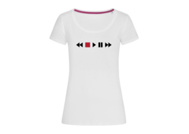 Audio player icons t-shirt woman body fit