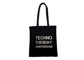 Techno Tuesday Amsterdam tote bag black glitter print