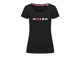 Audio player icons t-shirt woman body fit