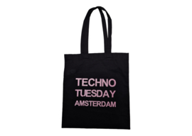 Techno Tuesday Amsterdam tote bag black glitter print