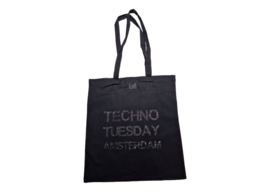 Techno Tuesday Amsterdam tote bag black glitter print