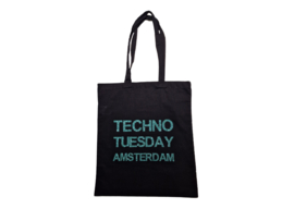 Techno Tuesday Amsterdam tote bag black glitter print