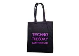 Techno Tuesday Amsterdam tote bag black glitter print