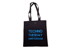 Techno Tuesday Amsterdam tote bag black glitter print