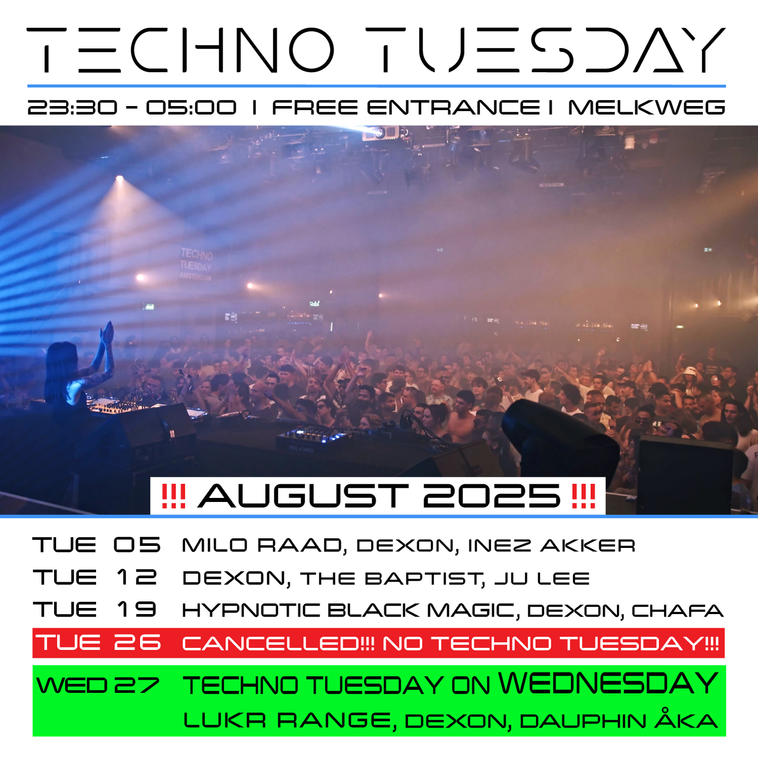 Techno Tuesday Amsterdam - August 2025, Melkweg Amsterdam