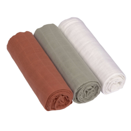 swaddle  Roest/olive/ milk (set van 3)