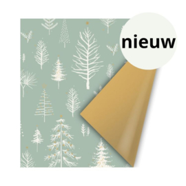 cadeaupapier kerstbomen oud-groen