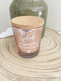 Geurkaars roségoud - Geluk is genieten van wat er is