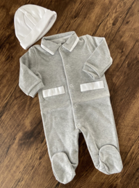 Pyjama pocket boy grijs/wit