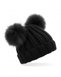 Muts dubbele pompon - zwart