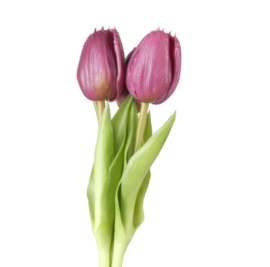 Real touch tulpen bundel aubergine 3 stelen