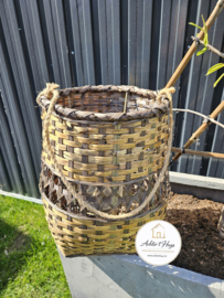 Windlicht groot naturel/zwart riet